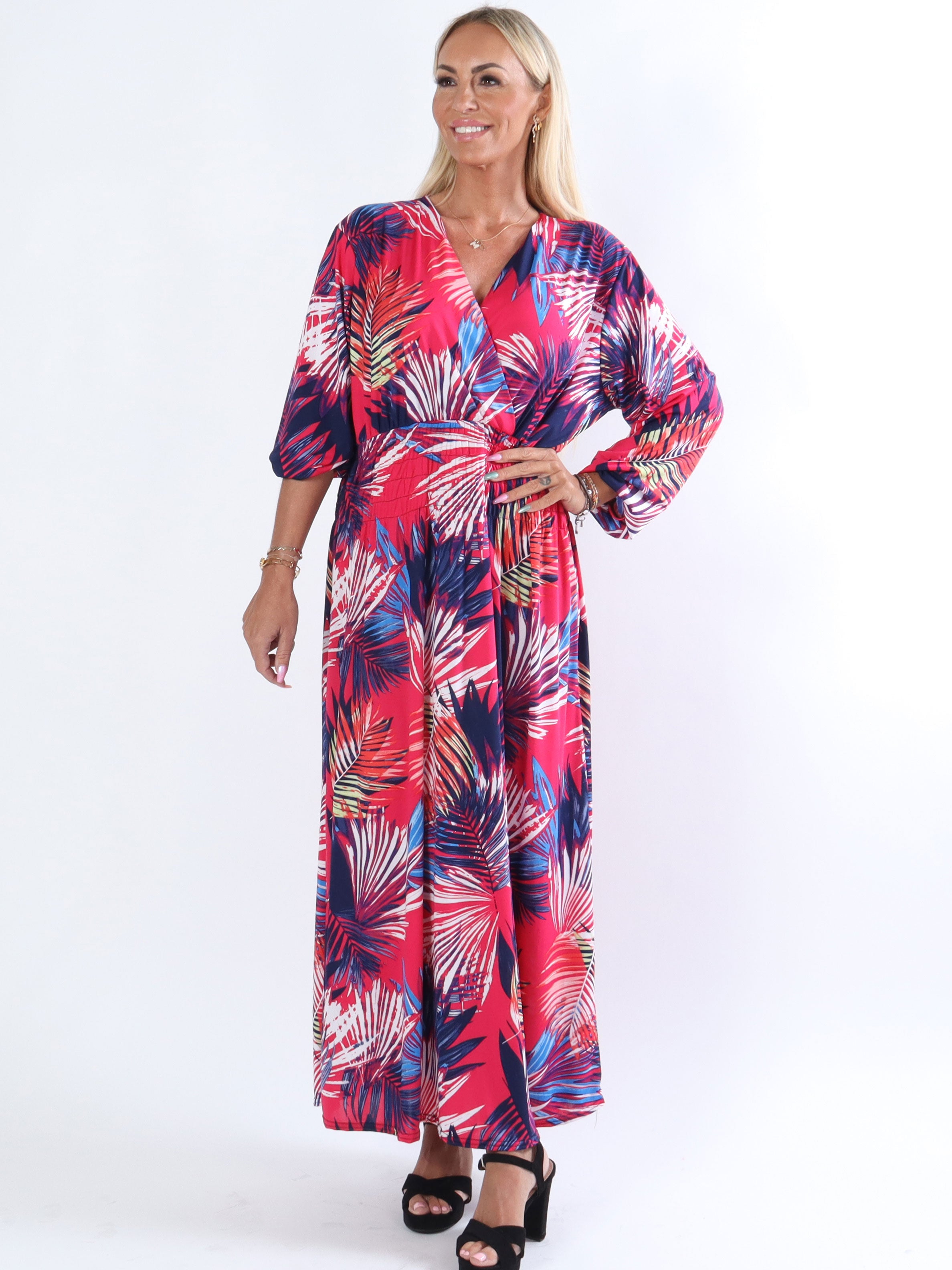 Pams Long Sleeve - Lang elastisk plus size kjole i krølfrit stof